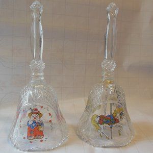 2 Heavy Crystal Glass Bells, Hand Painted Designs